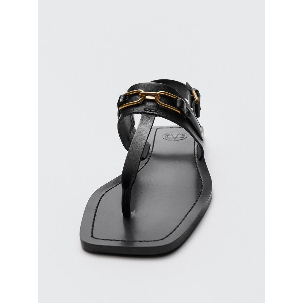 Massimo Dutti Leather Sandals With Buckle - 9 - Black - Picture 2 of 4